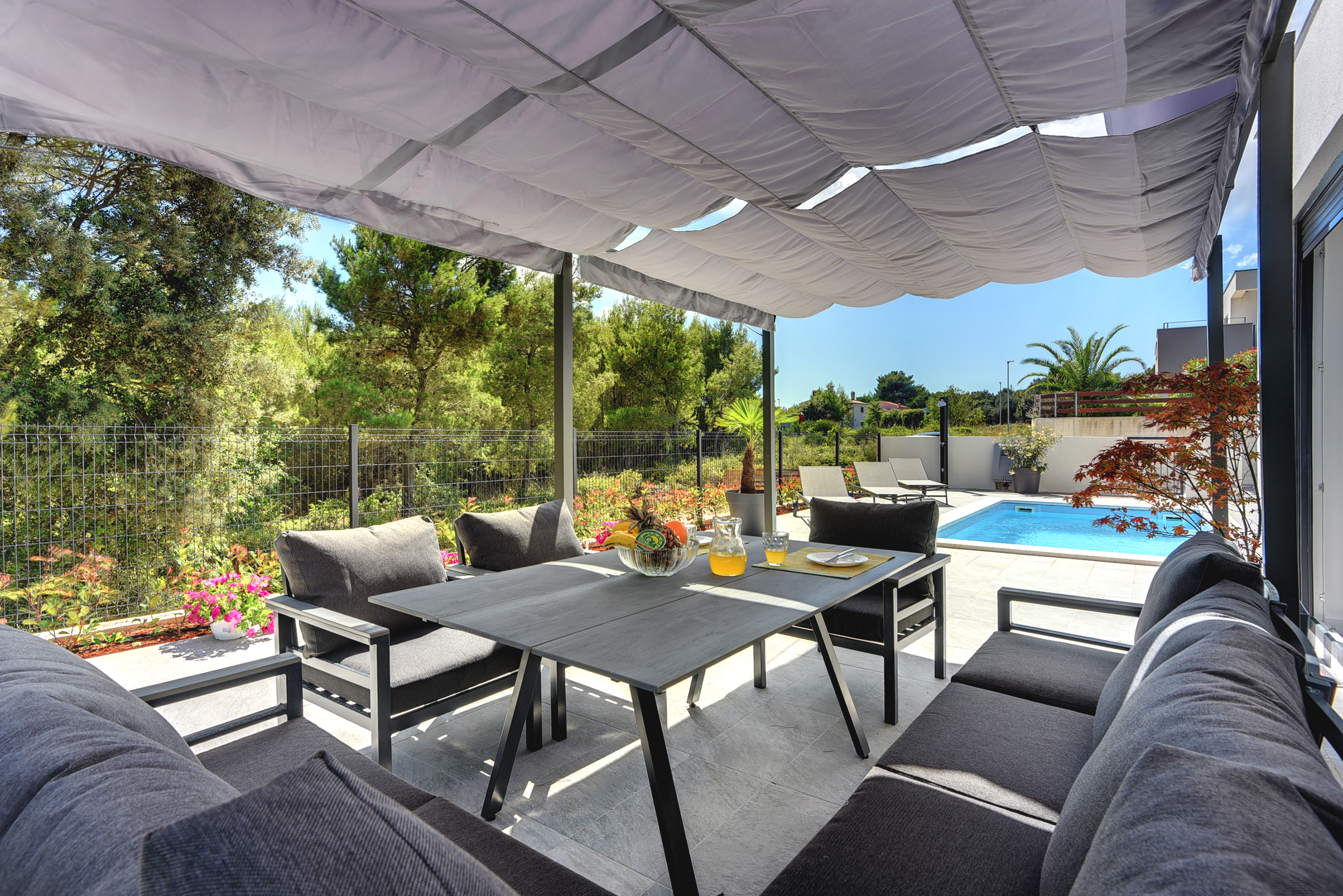 Modern villa surrounded by greenery with private pool