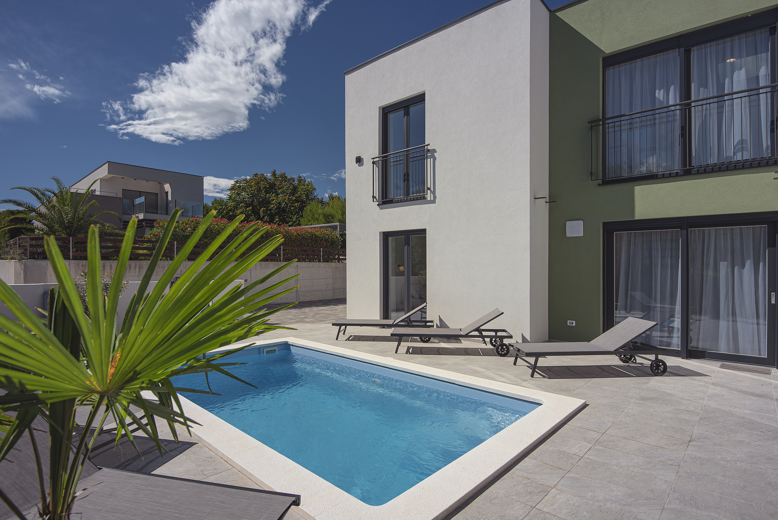 Modern villa surrounded by greenery with private pool