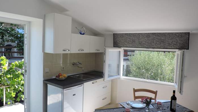Studio apartman u Krnici s namještenom terasom i roštiljem, 3